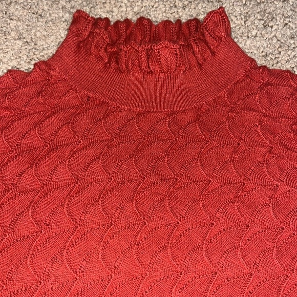 Sundance Frances Ruffle Turtleneck Sweater Scallop Pointelle Knit Rust Orange M - Picture 3 of 8